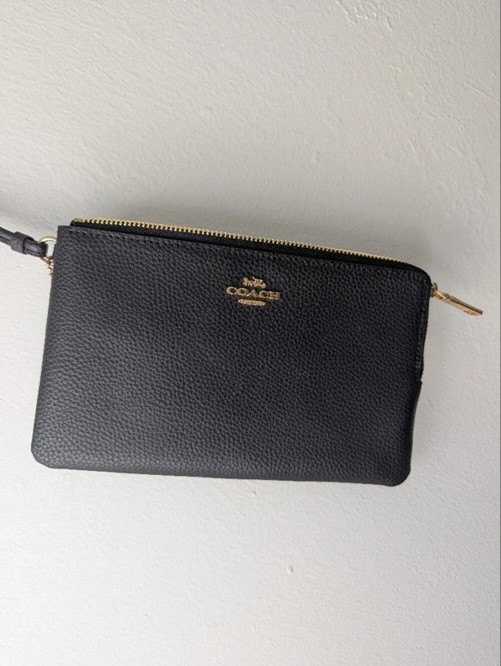 NWT Coach Black Leather Zip Wristlet